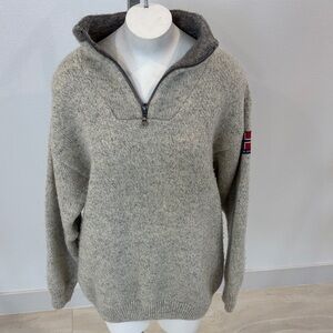 Vintage Norwegian Wool Quarter Zip Sweater - Gjestal Design Ski Pullover